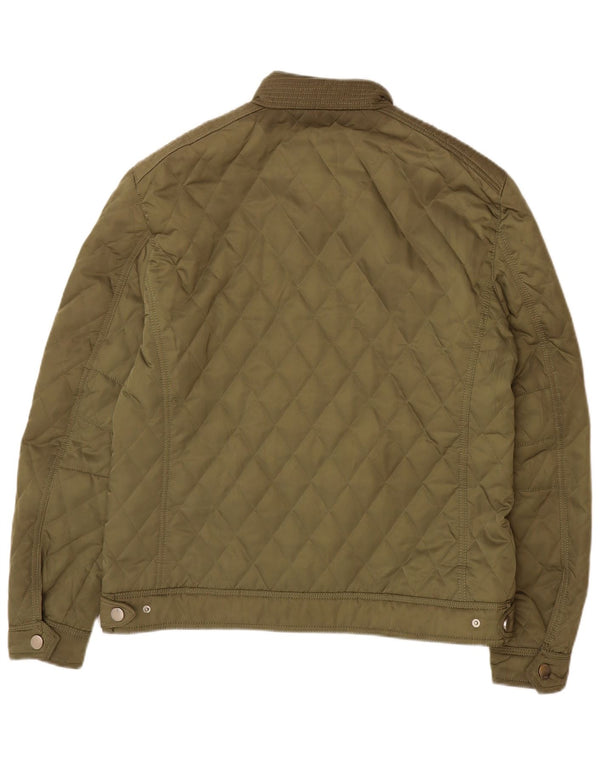Zara Mens Quilted Jacket UK 44 2XL Khaki Polyester