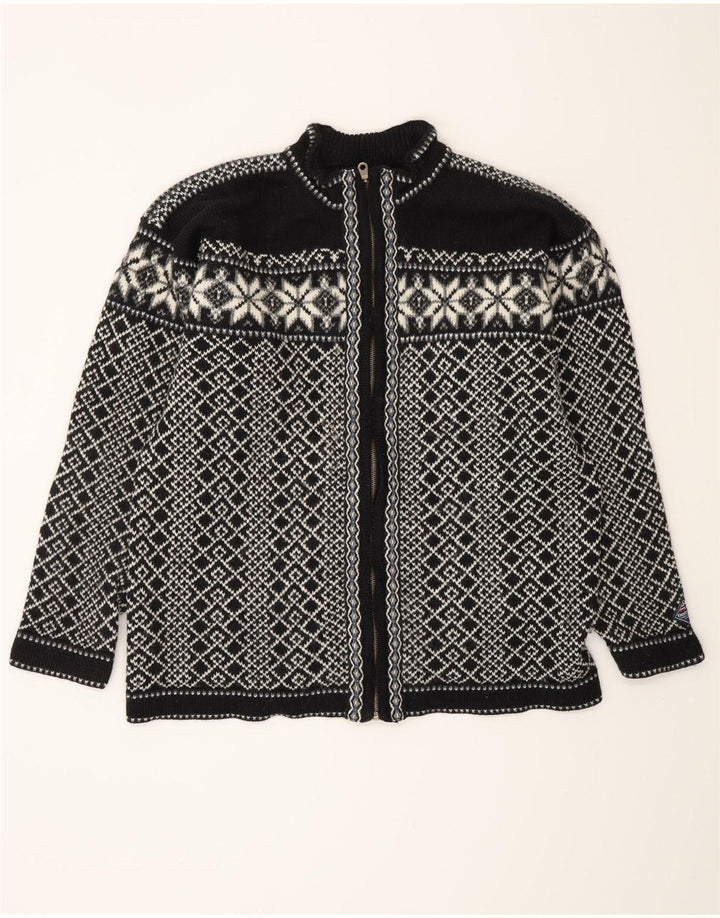 Maglione cardigan da uomo VINTAGE grande Fair Isle nero