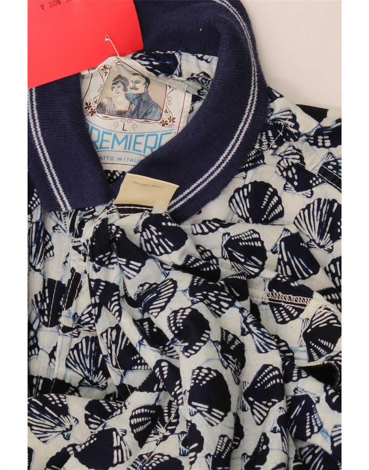Camicia a maniche corte vintage da uomo con motivo astratto, grande in cotone blu navy