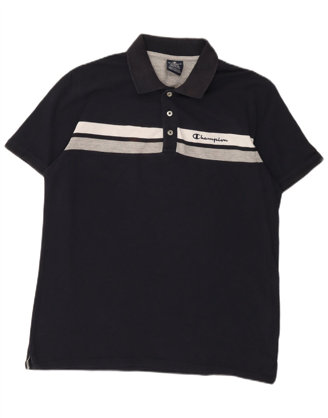 Polo da uomo Champion grande in cotone a righe blu navy