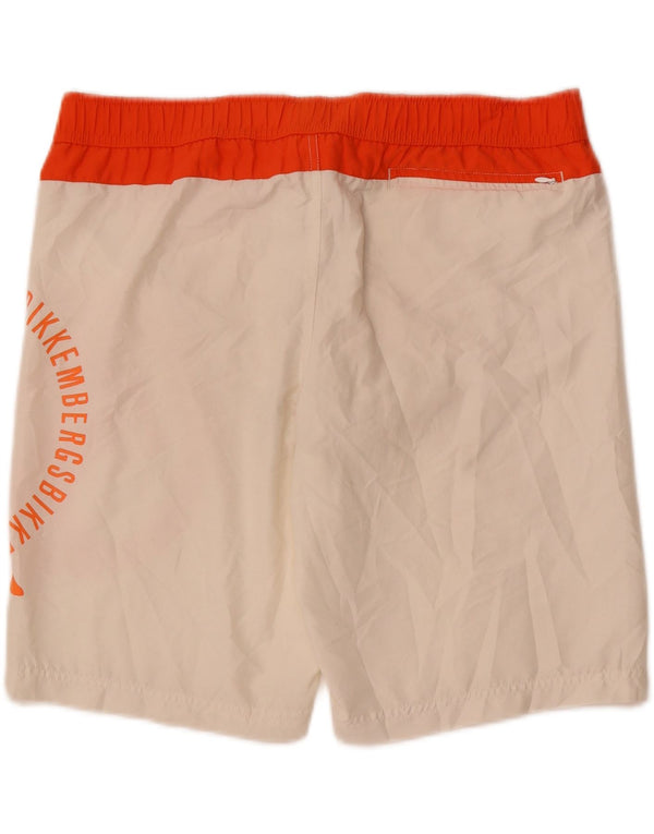 BIKKEMBERGS Mens Graphic Swimming Shorts Medium Off White Colourblock