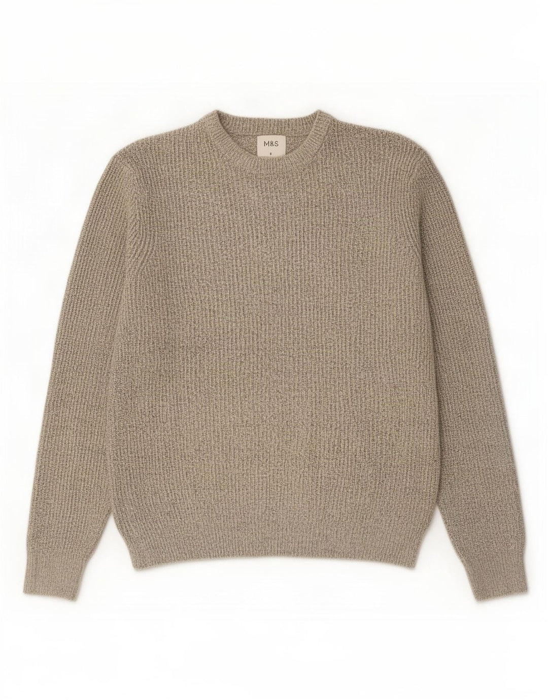 Maglione maglione girocollo da uomo Marks & Spencer piccolo poliestere screziato beige