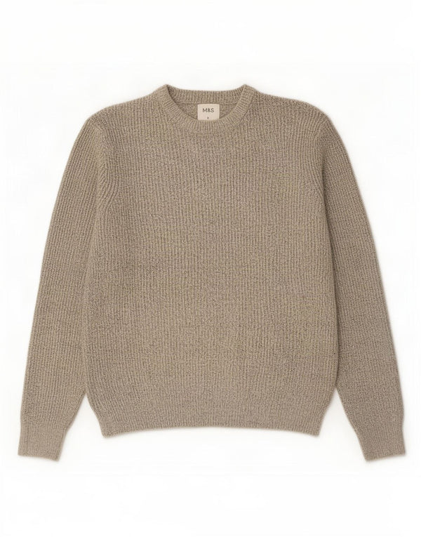 Maglione maglione girocollo da uomo Marks & Spencer piccolo poliestere screziato beige