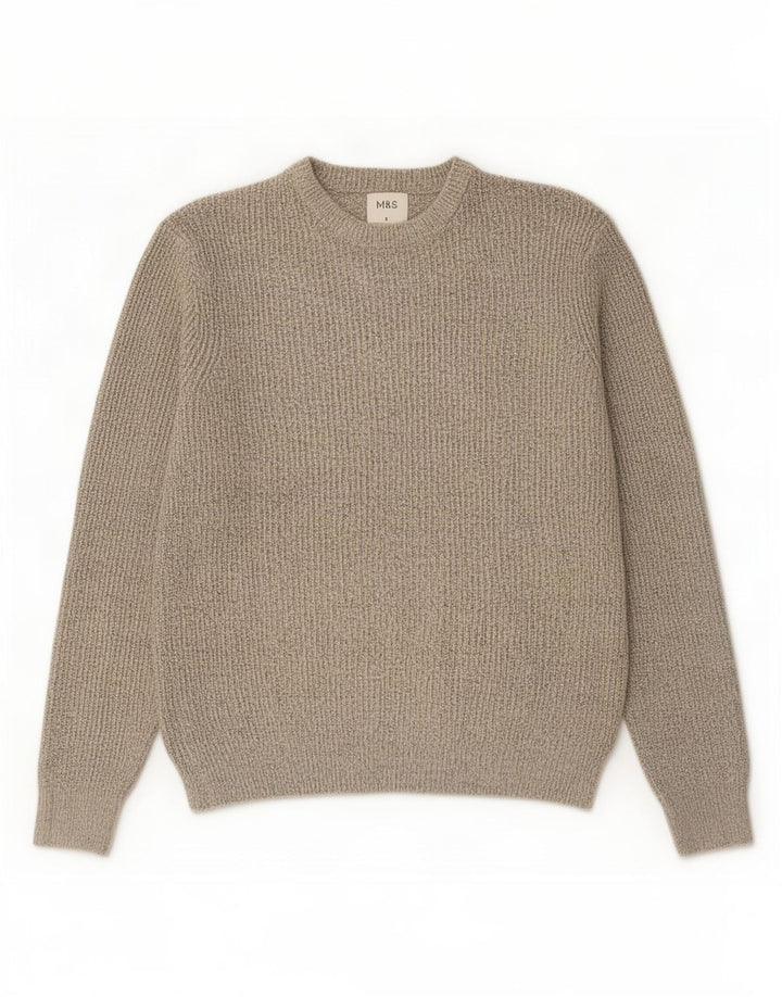 Maglione maglione girocollo da uomo Marks & Spencer piccolo poliestere screziato beige