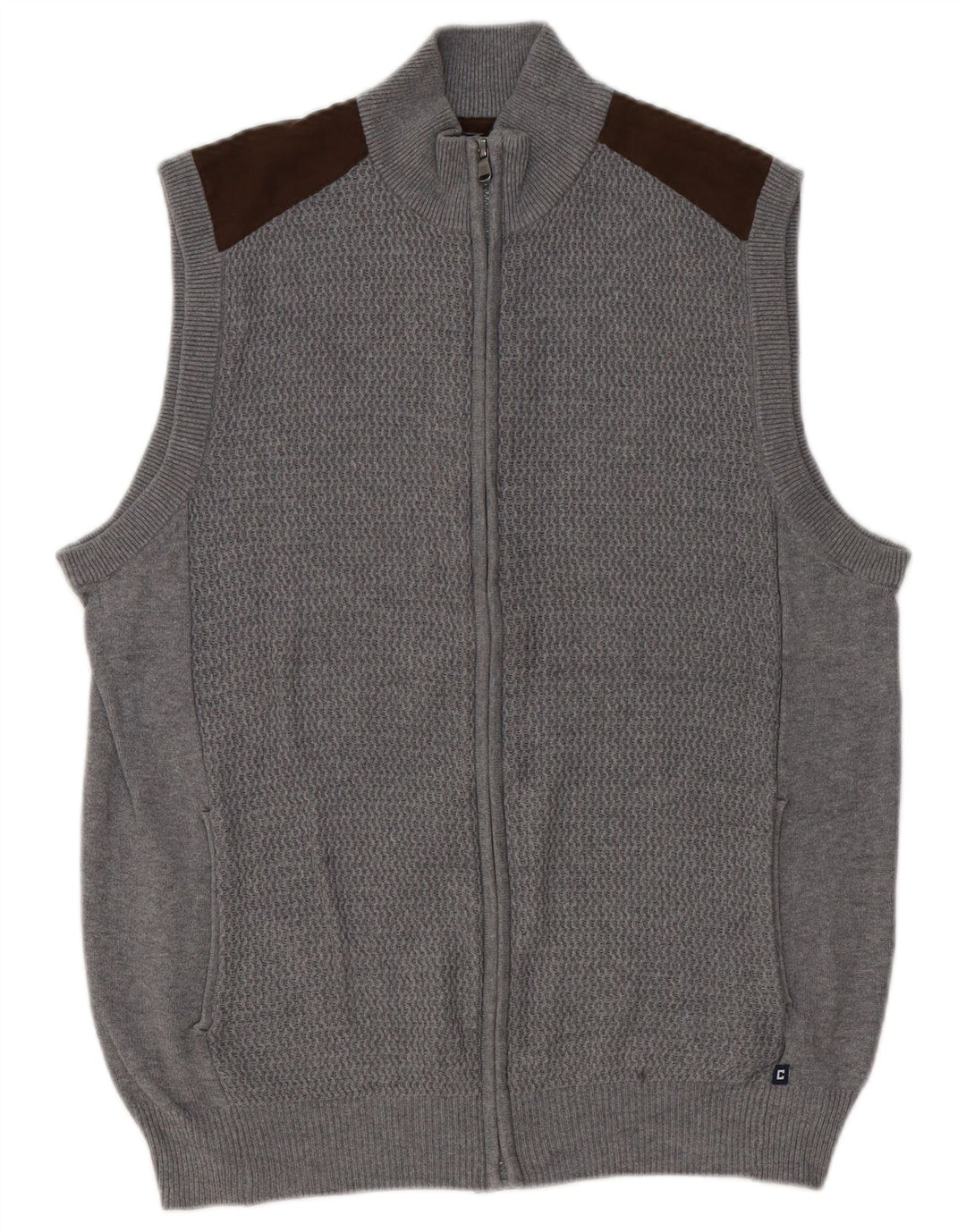 Maglione cardigan senza maniche da uomo Chaps in cotone color block grigio medio