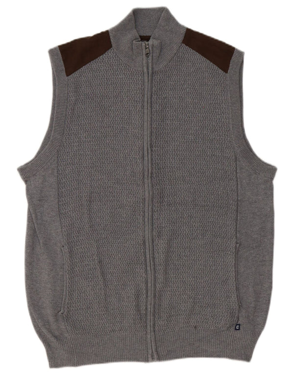 Maglione cardigan senza maniche da uomo Chaps in cotone color block grigio medio