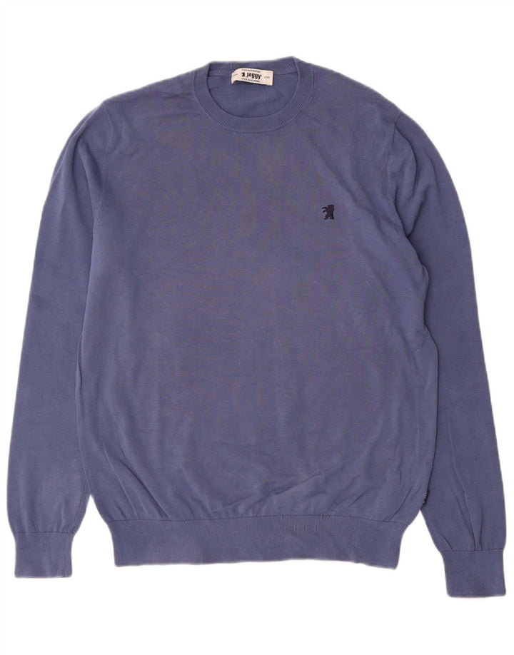 Maglione maglione girocollo da uomo Jaggy in cotone blu medio