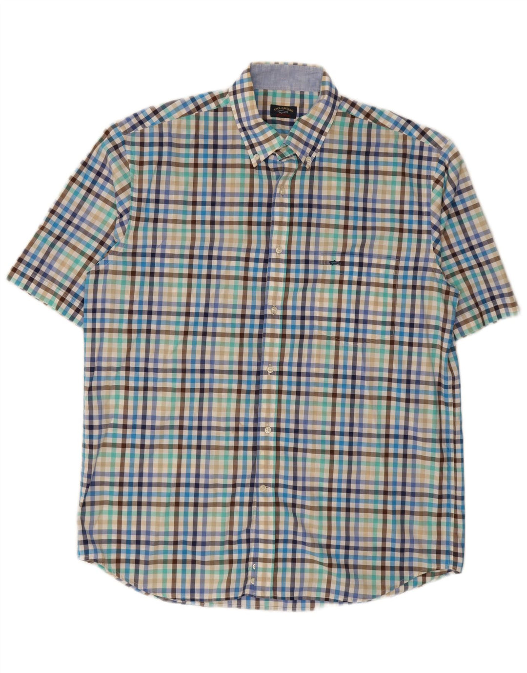 Paul & Shark Camicia a maniche corte da uomo XL in cotone a quadri multicolore