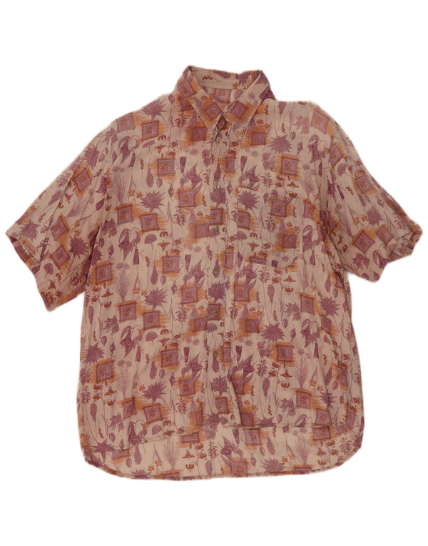 Camicia vintage da uomo a maniche corte XL rosa floreale