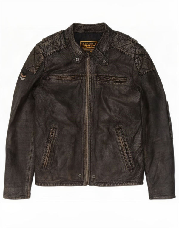 Giacca in pelle da uomo Motorstyle Superdry UK 40 grande marrone