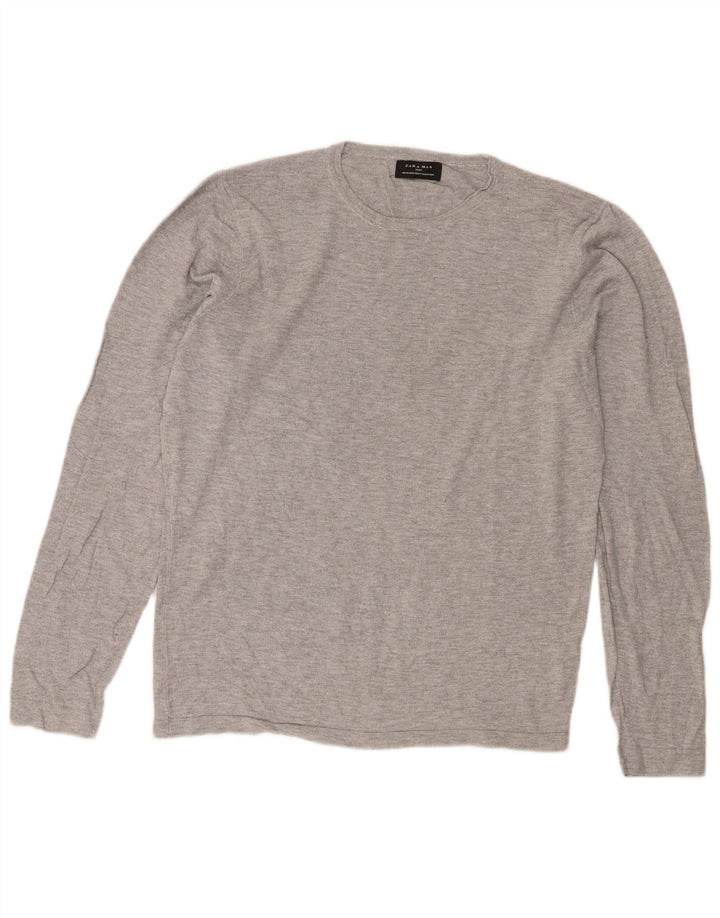 Maglione girocollo da uomo Zara in viscosa screziata grigio medio