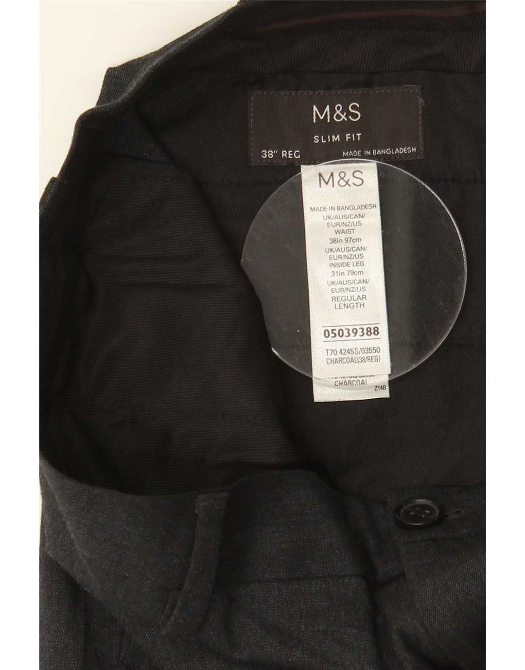 Pantaloni da abito slim fit Marks & Spencer da uomo W38 L31 poliestere grigio
