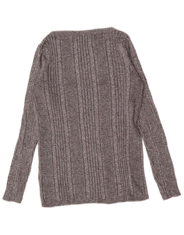 Marks & Spencer Top da donna a maniche lunghe UK 14 Viscosa a righe grigio medio