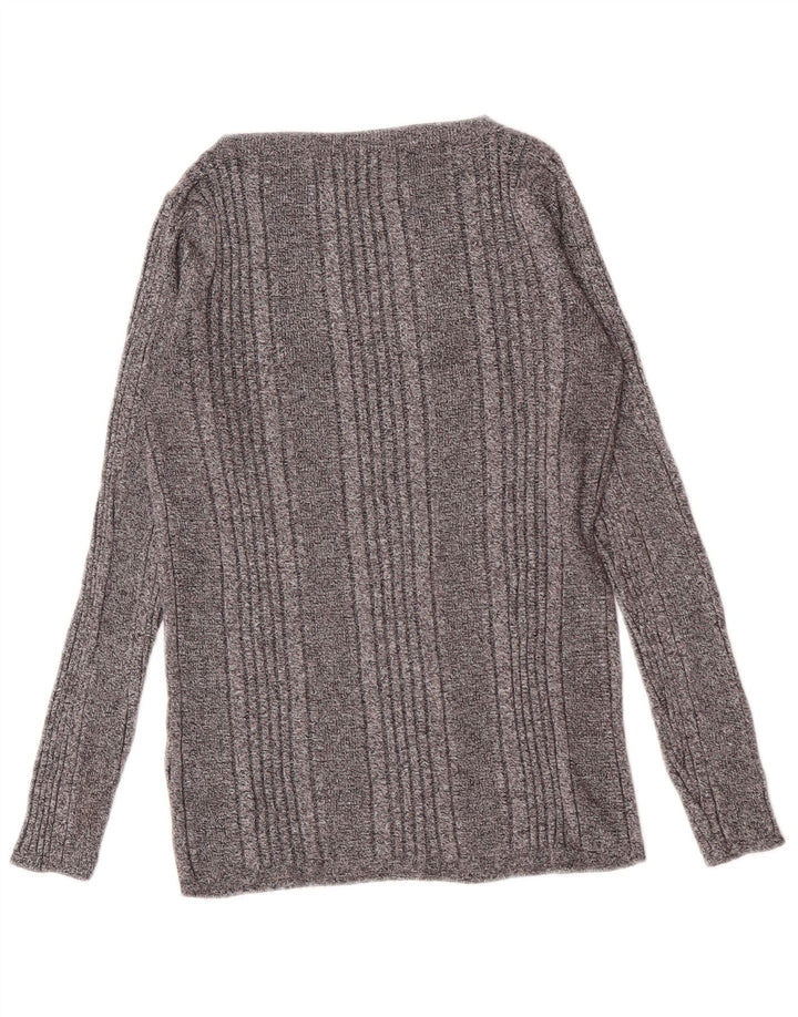 Marks & Spencer Top da donna a maniche lunghe UK 14 Viscosa a righe grigio medio