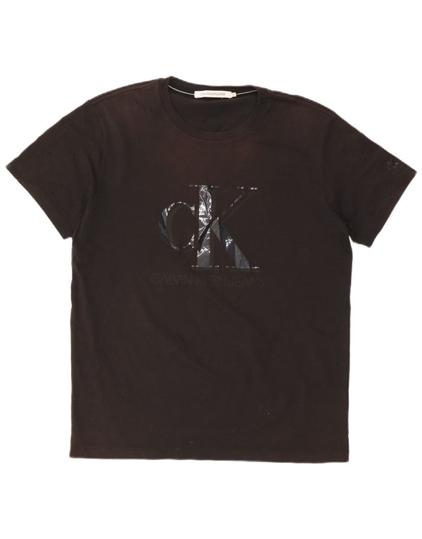 CALVIN KLEIN JEANS T-shirt grafica da uomo Top XL in cotone nero