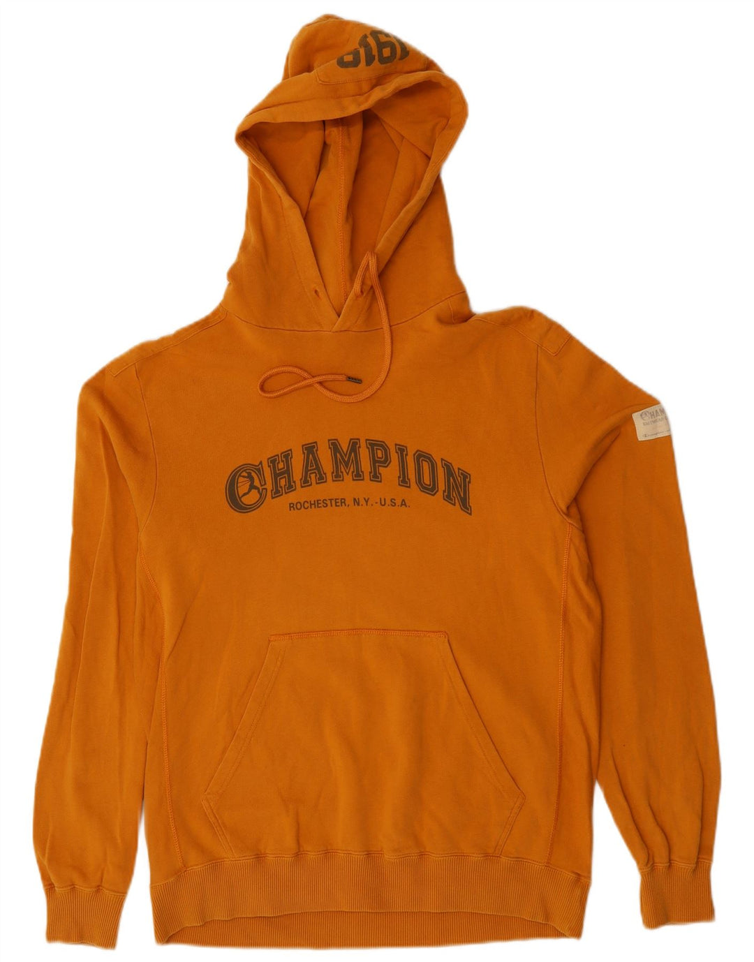 Maglione con cappuccio grafico da uomo Champion grande in cotone giallo