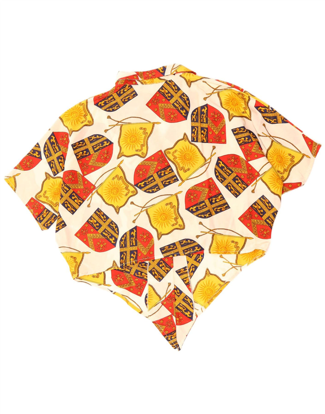 Camicetta vintage da donna con motivo astratto corto UK 14 grande bianco sporco