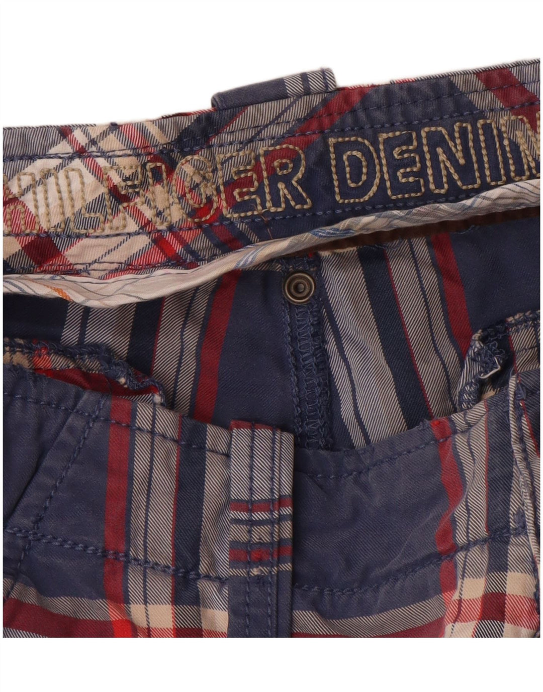 TOMMY HILFIGER Pantaloncini cargo da uomo W32 medio blu navy a quadri in cotone