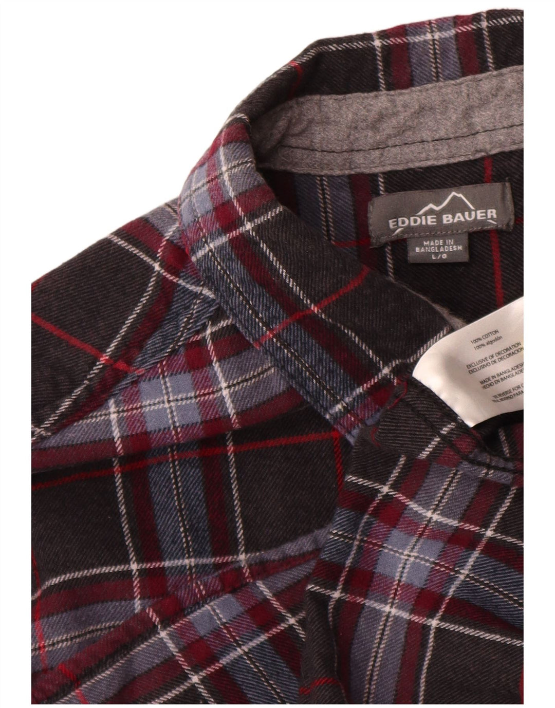 Eddie Bauer Camicia da uomo in flanella di cotone a quadri grigi grandi