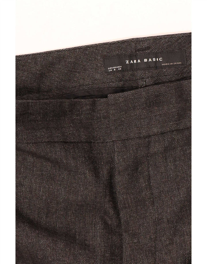 Pantaloni da abito dritti da donna Zara EU 40 medi W30 L27 grigio a spina di pesce
