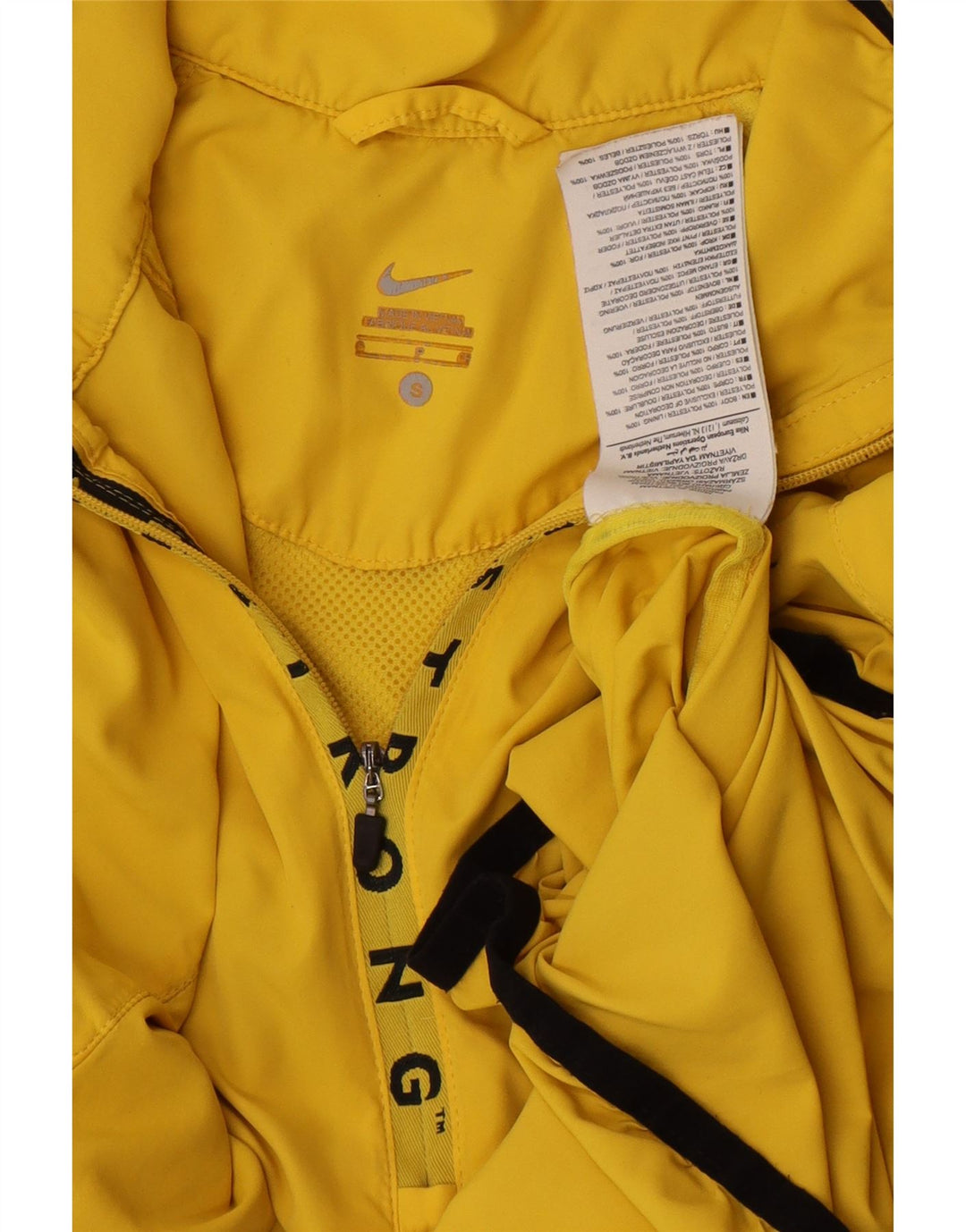 Top della tuta da ginnastica Nike da donna con collo e zip grafica, UK 10, piccola, gialla
