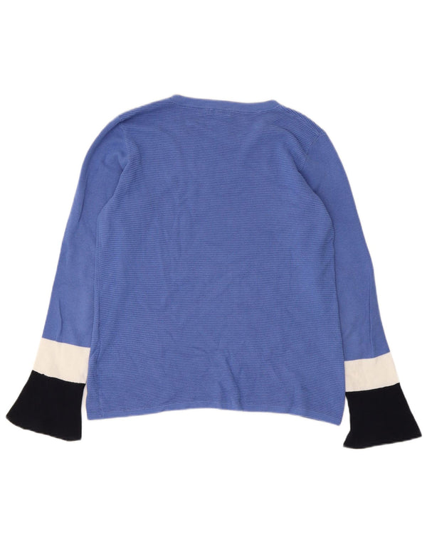 JIGSAW Maglione da donna con scollo a barchetta UK 10 Small Blue Colourblock