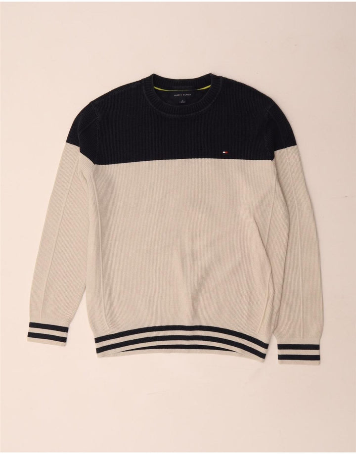 Maglione maglione girocollo da uomo Tommy Hilfiger color block medio bianco sporco