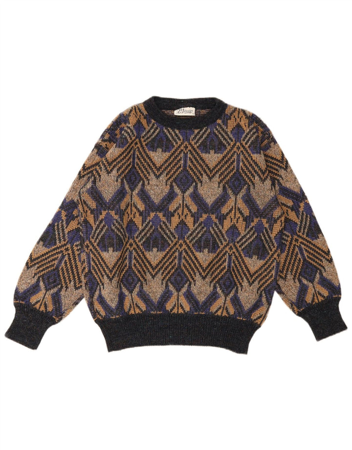 Maglione vintage da uomo girocollo IT 50 medio multicolore geometrico