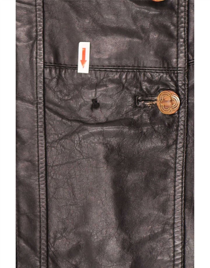 Giacca in pelle doppiopetto vintage da donna UK 12 media nera