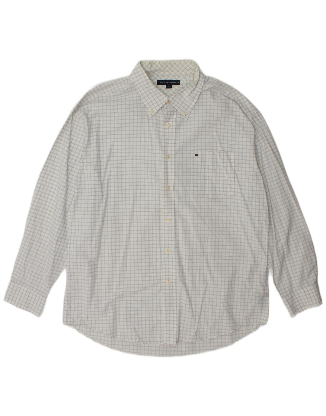 Camicia da uomo Tommy Hilfiger XL in cotone a quadri bianchi