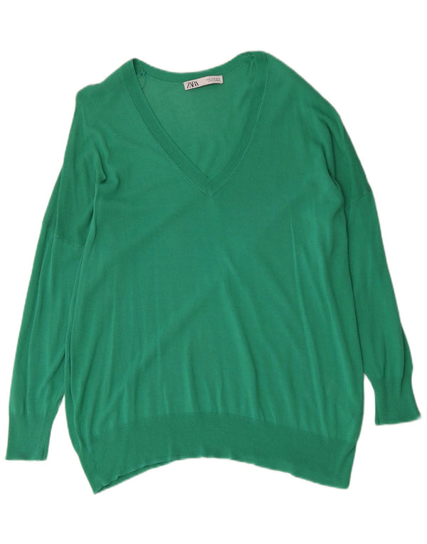 Maglione oversize con scollo a V da donna Zara UK 14 Cotone verde medio