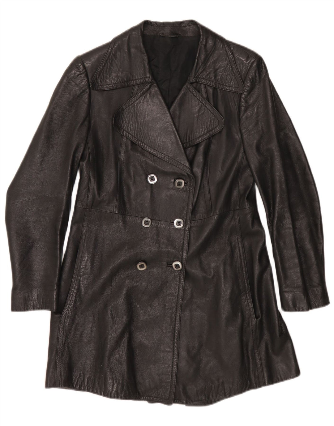Cappotto in pelle vintage da donna UK 10 piccolo nero