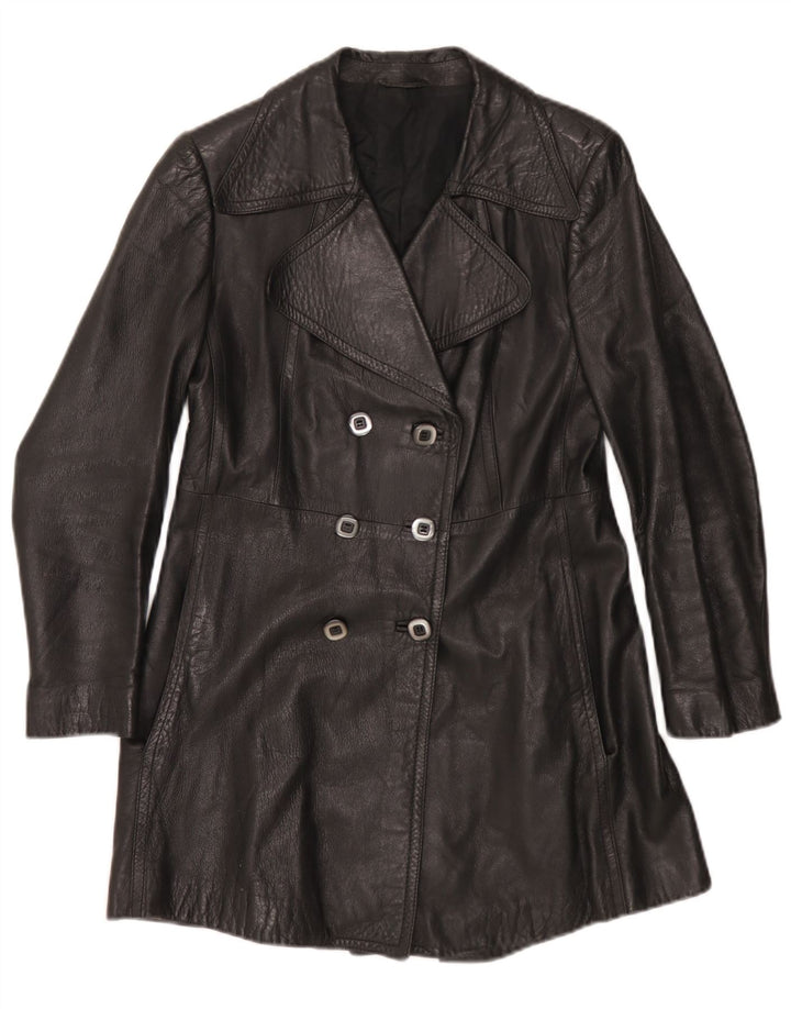 Cappotto in pelle vintage da donna UK 10 piccolo nero