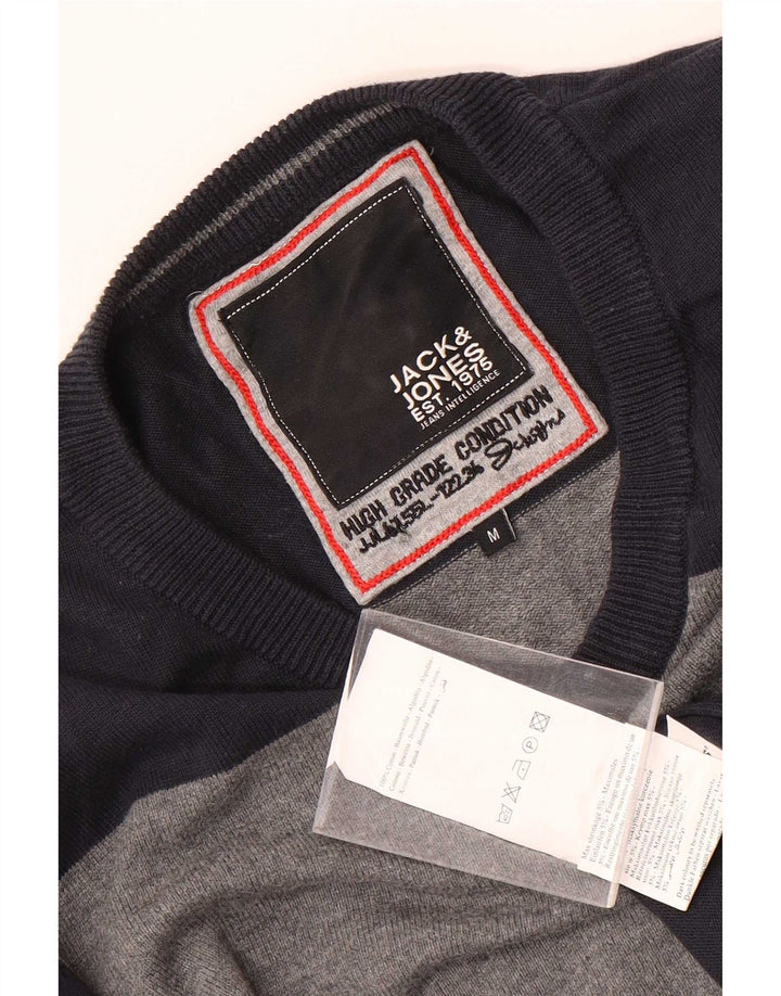 Jack & Jones Maglione da uomo con scollo a V in cotone color block medio blu navy