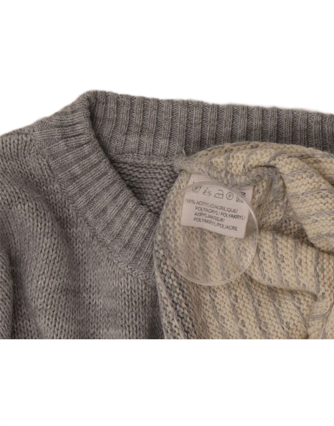 Maglione girocollo da uomo vintage in acrilico Fair Isle grigio medio