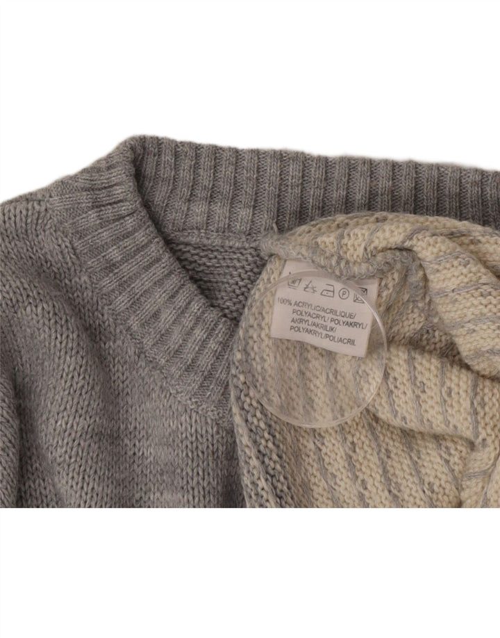 Maglione girocollo da uomo vintage in acrilico Fair Isle grigio medio