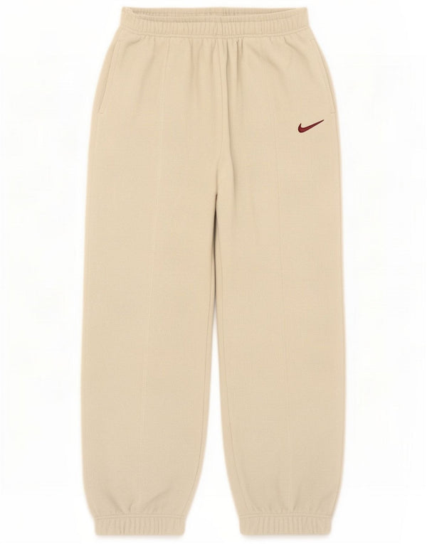 Nike Womens Fleece Tracksuit Trousers Joggers UK 10 Small Beige Polyester