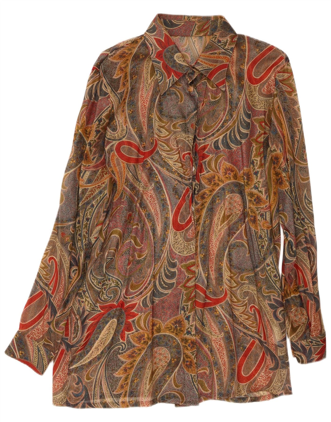 Camicetta camicia lunga da donna VINTAGE EU 40 Viscosa Paisley beige medio