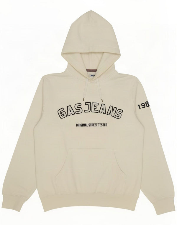 Gas Felpa con cappuccio grafica da uomo XL Cotone bianco