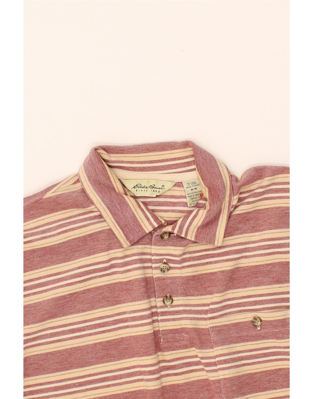 EDDIE BAUER Mens Polo Shirt Medium Red Striped Cotton Vintage Eddie Bauer and Second-Hand Eddie Bauer from Messina Hembry 