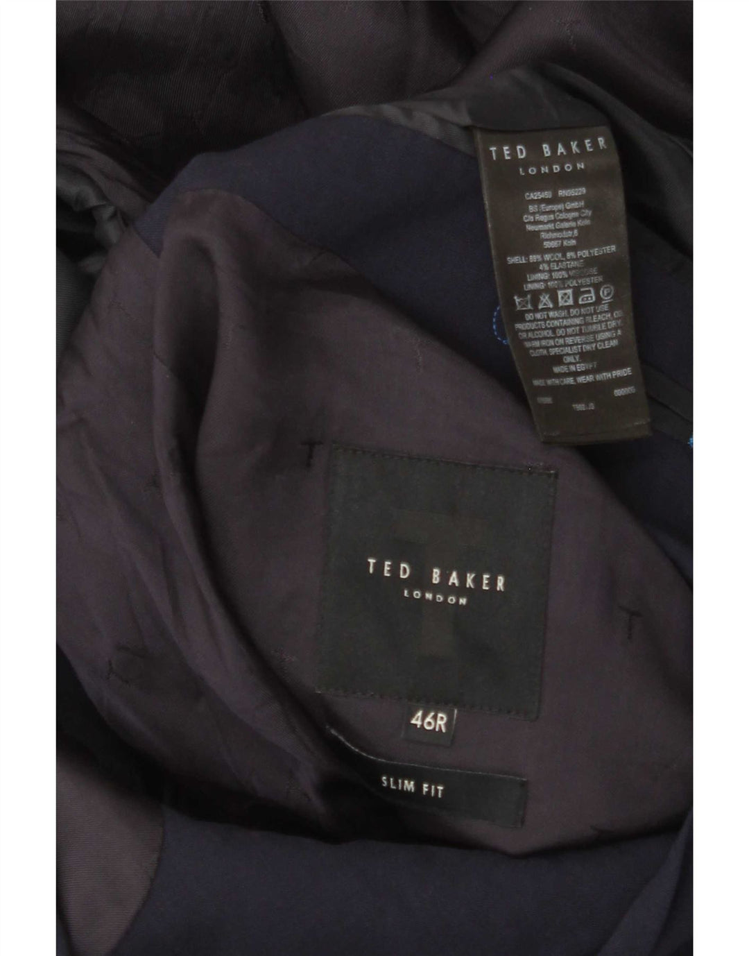 Ted Baker Giacca blazer da uomo slim fit a 2 bottoni UK 46 3XL Lana blu navy