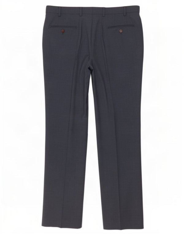 Pantaloni da abito dritti da uomo Marks & Spencer W38 L31 poliestere blu navy