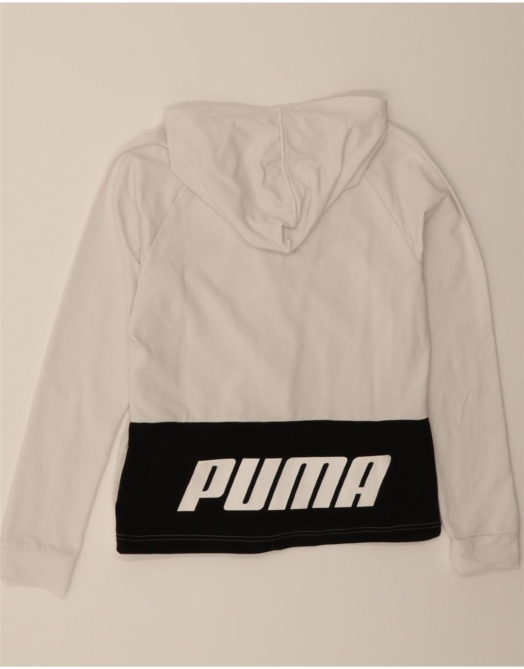 PUMA Womens Graphic Zip Hoodie Sweater UK 14 Medium White Colourblock Vintage Puma and Second-Hand Puma from Messina Hembry 
