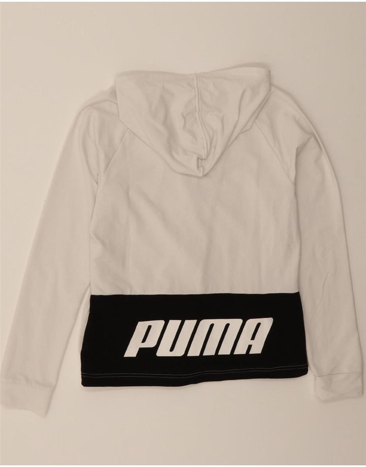 PUMA Womens Graphic Zip Hoodie Sweater UK 14 Medium White Colourblock Vintage Puma and Second-Hand Puma from Messina Hembry 