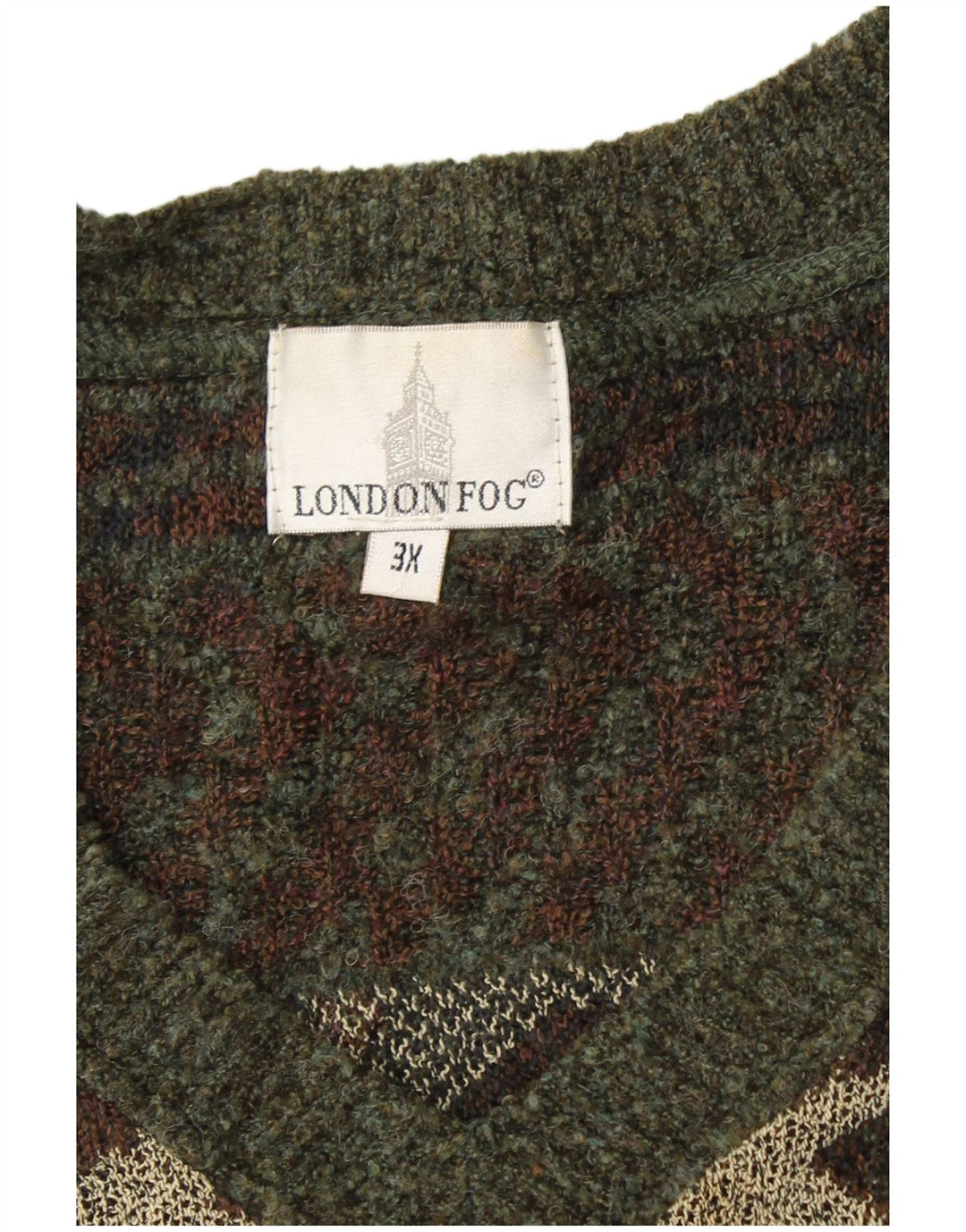 LONDON FOG Maglione da uomo con scollo a V 3XL Khaki Fair Isle