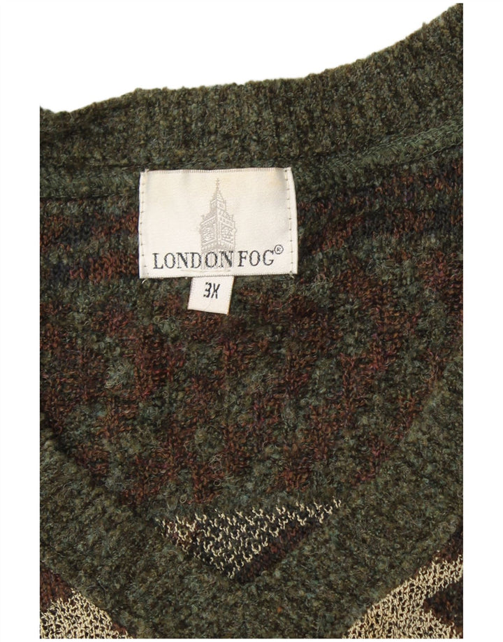 LONDON FOG Maglione da uomo con scollo a V 3XL Khaki Fair Isle