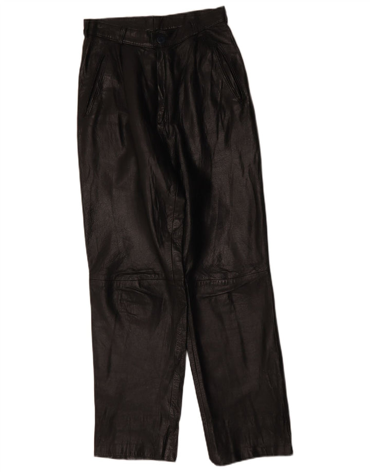 Pantaloni in pelle affusolati vintage da donna W26 L27 neri