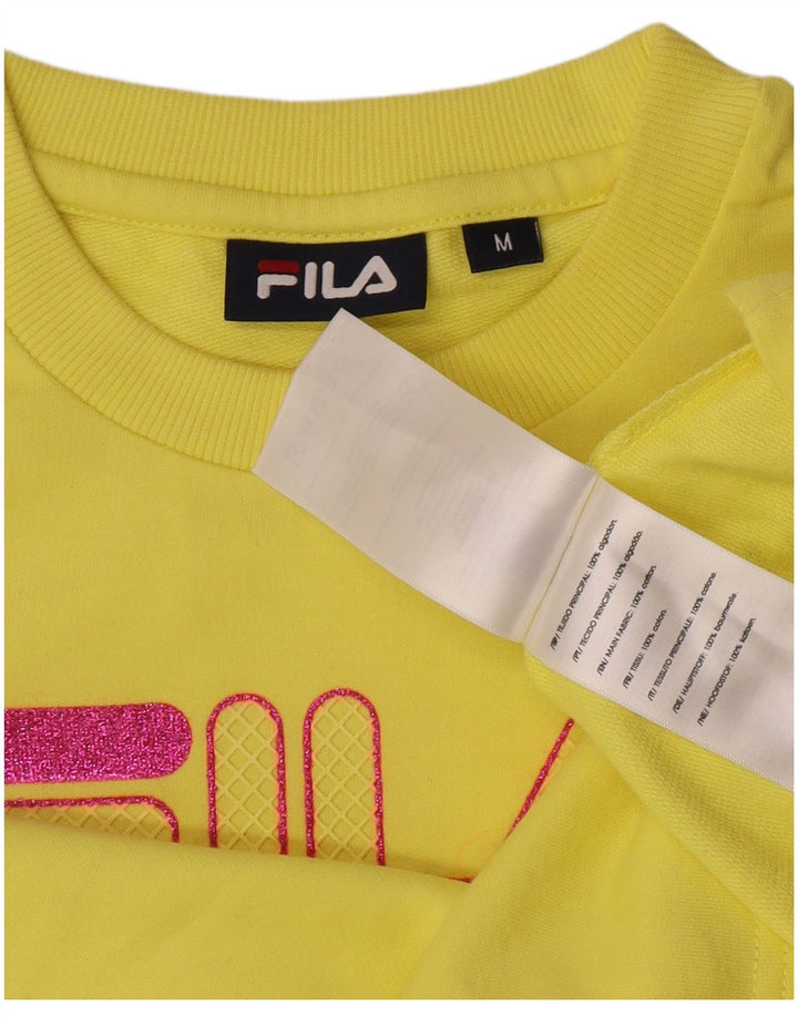 Top corto grafico da donna Fila manica lunga UK 14 cotone giallo medio