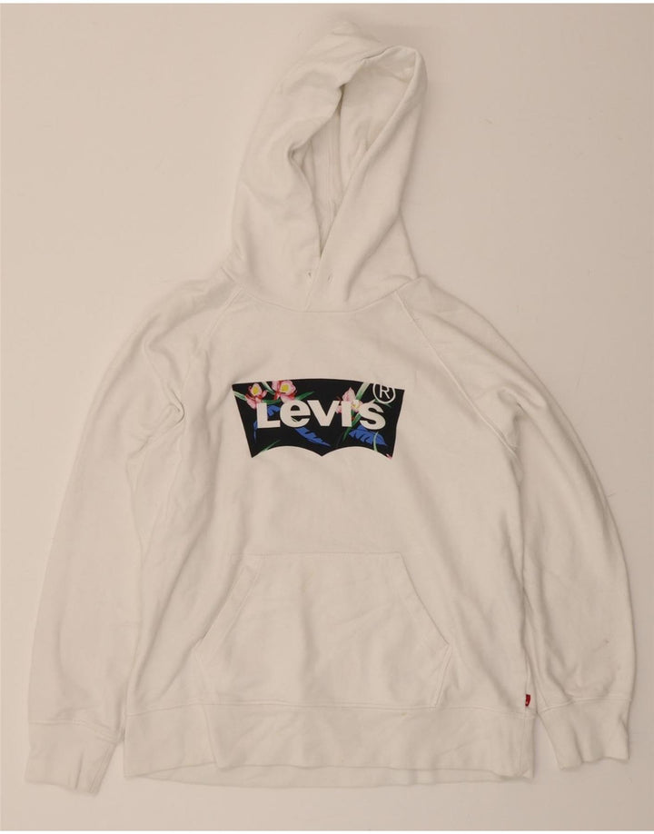 LEVI'S Womens Graphic Hoodie Jumper UK 14 Medium White Cotton Classic Vintage Levi's and Second-Hand Levi's from Messina Hembry 