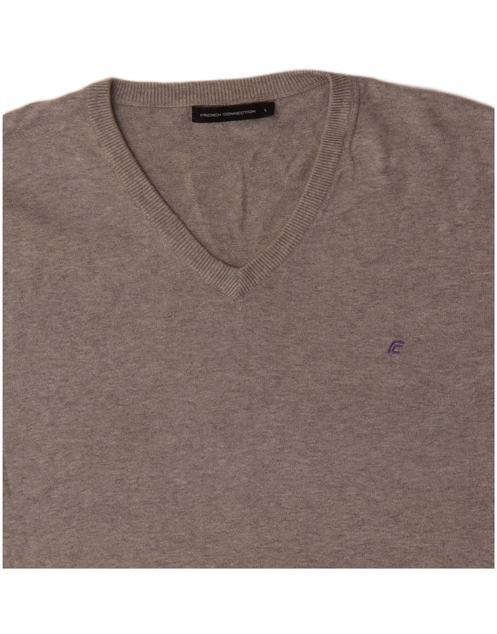 FRENCH CONNECTION Maglione da uomo con scollo a V grande cotone chiazzato grigio